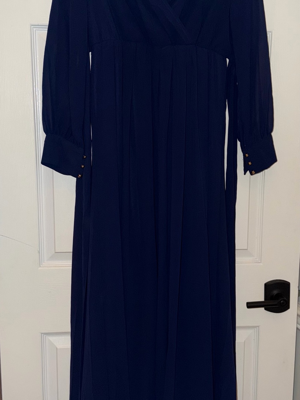 Long Sleeve Navy Maxi Dress with Button-Cuff Detail